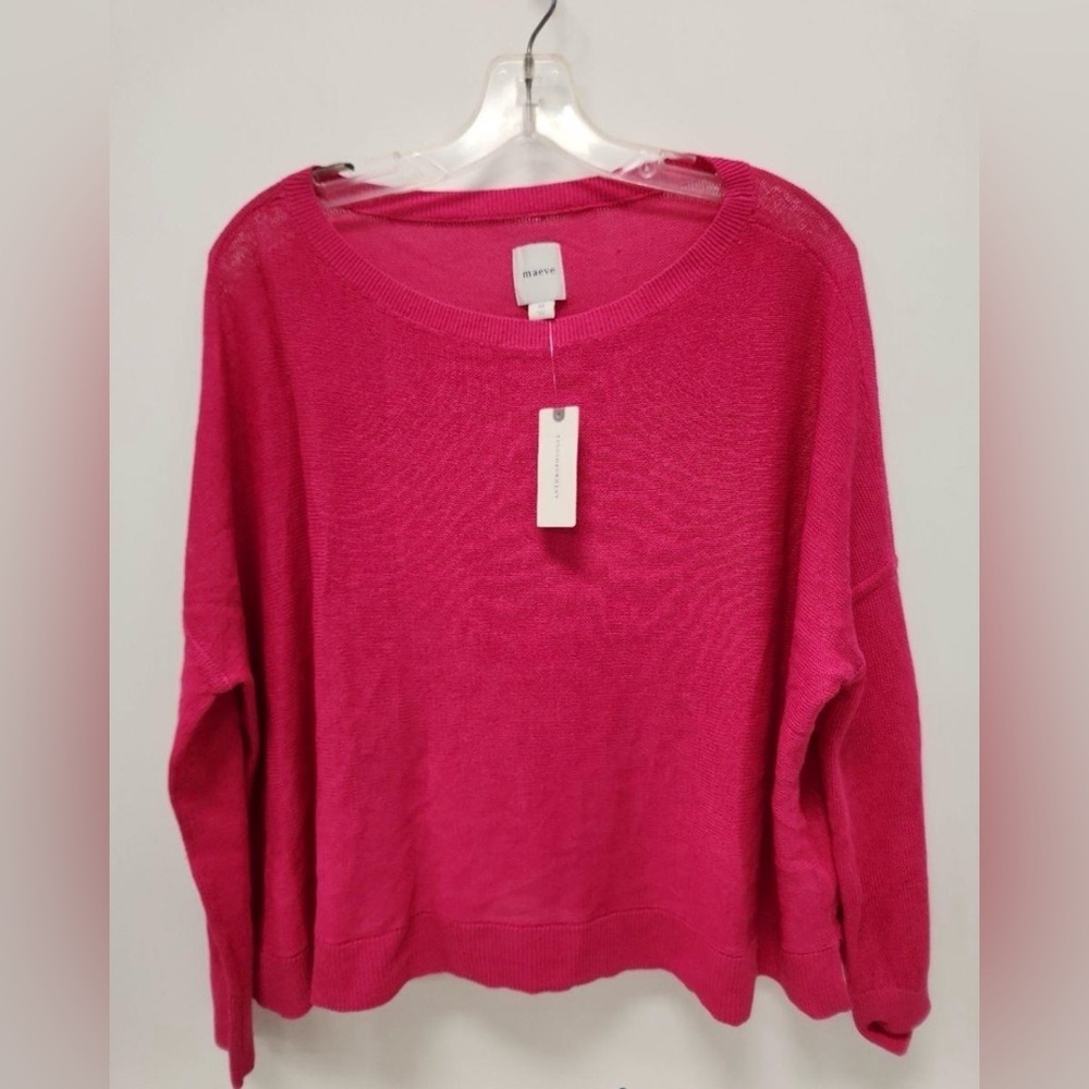 ANTHROPOLOGY Maeve Fushia Linen Oversized Crop Sweater- XS  NWT
